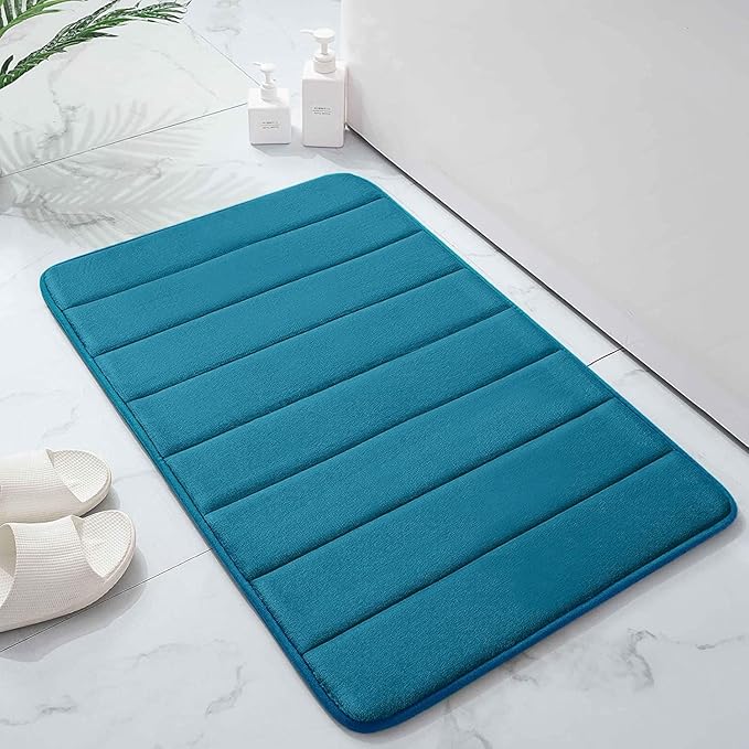 Buganda Memory Foam Bath Mat, 24" x 16", Ultra Soft and Non-Slip Bathroom Rugs, Water Absorbent and Machine Washable Bath Rug for Bathroom, Shower, and Tub, Peacock Blue