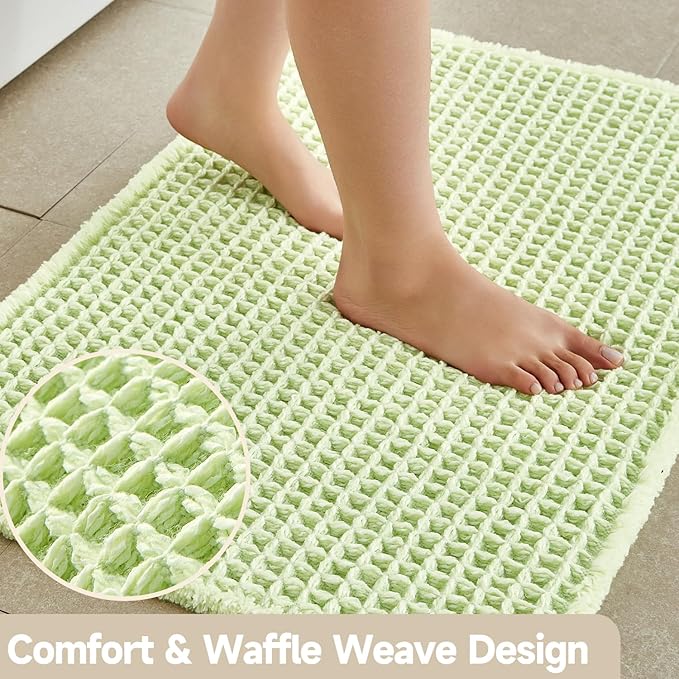 Waffle Runner Rug Bathroom, Boho Bathroom Rugs Non Slip Washable Long Super Absorbent Quick Dry Cute Bath Mat Farmhouse Bath Decor, 72"x24" Pale Green