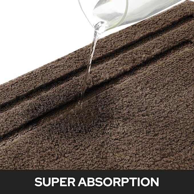 HOMEIDEAS Bathroom Rugs Sets 2 Piece, Super Soft and Absorbent Non Slip Microfiber Machine Washable Bath Mat Set (20" x 32" + 16" x 24", Brown)