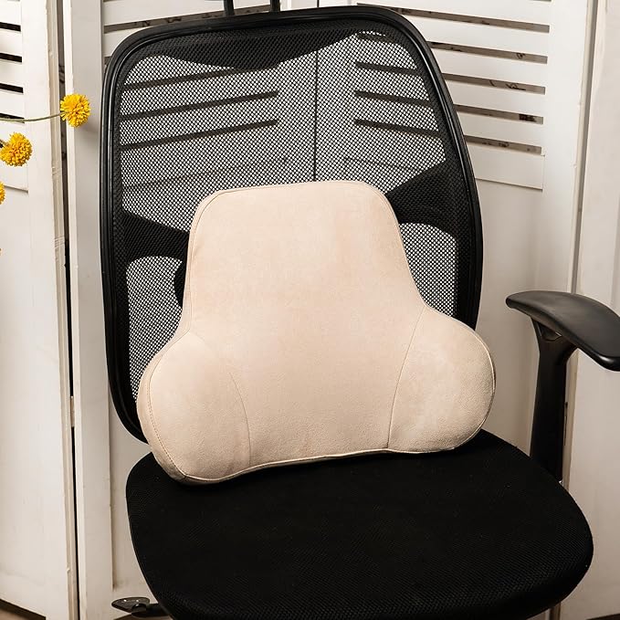 Soft Memory Foam Lumbar Support Pillow for Car Seat with Velvety Suede Cover – Comfortable Back Cushion for Drivers and Passengers