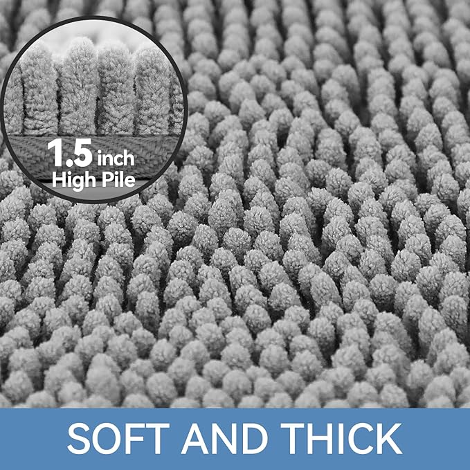 Bcoimo 44"×24" Absorbent Bath Mat, Non-Slip with Backing Chenille Bath Rug and Machine Washable Bathroom Mat Quick-Dry Design. Ideal for Bathroom and Tub Areas