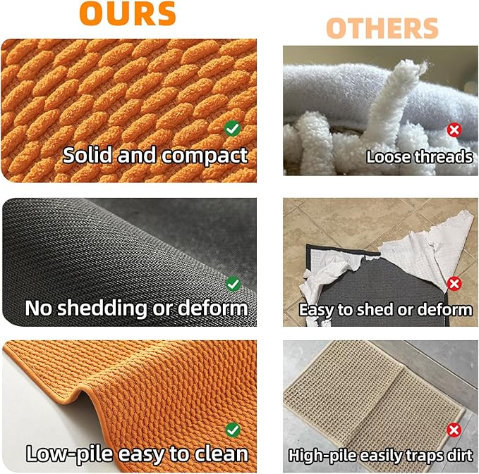 Large Bathroom Rugs Non Slip Washable Bath Rugs Super Absorbent Bathroom Rug Thin Quick Dry Low Pile Bath Mats, Orange 36"x60"