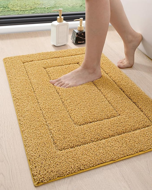 DEXI Bathroom Rug 32x20, Non Slip Washable Bath Mat for Shower Floor, Absorbent Soft Bathmat with Rubber Backing, Quick Dry Microfiber Carpet, Yellow