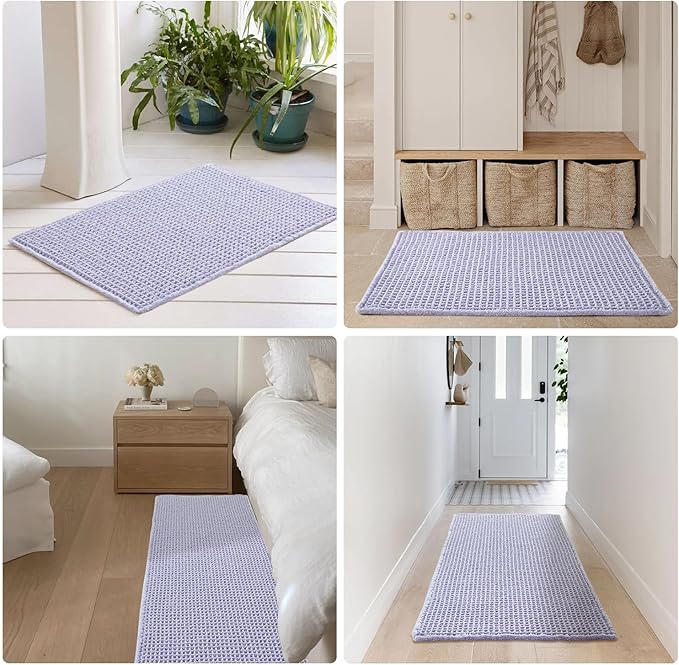 Waffle Runner Rug Bathroom, Boho Bathroom Rugs Non Slip Washable Long Super Absorbent Quick Dry Cute Bath Mat Farmhouse Bath Mat, 60''x24'' Lavender Cream