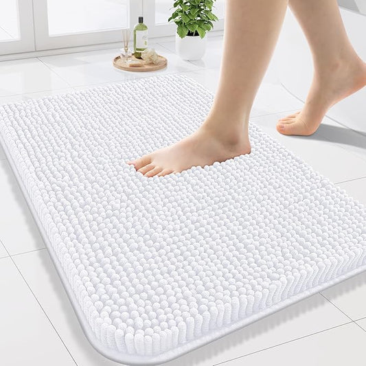 Arotive Bathroom Rugs 24x16, Extra Soft Absorbent Shaggy Chenille Bath Rugs, Machine Washable Rubber Backing Non-Slip Bath Mats for Bathroom Floor Tub and Shower, Home Decor Accessories, White