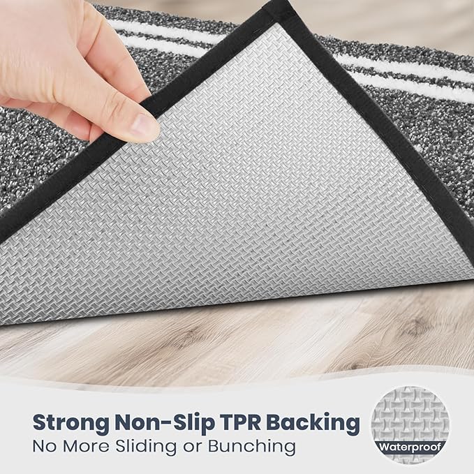 PURRUGS Bathroom Rug Non-Slip Machine Washable 20" x 24" U-Shaped, Super Absorbent and Quick Dry Shaggy Microfiber Bath Mat, Extra Soft and Plush Contour Rug for Toilet Base, Charcoal