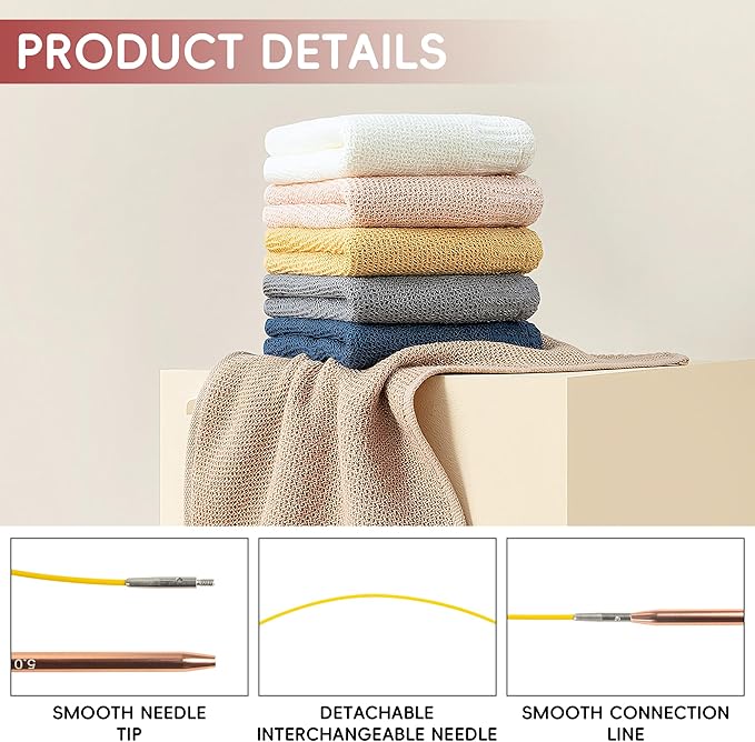 KoovDem Interchangeable Circular Knitting Needles Set - 13 Pairs | Premium Aluminum Needles & Accessories | Rose Gold