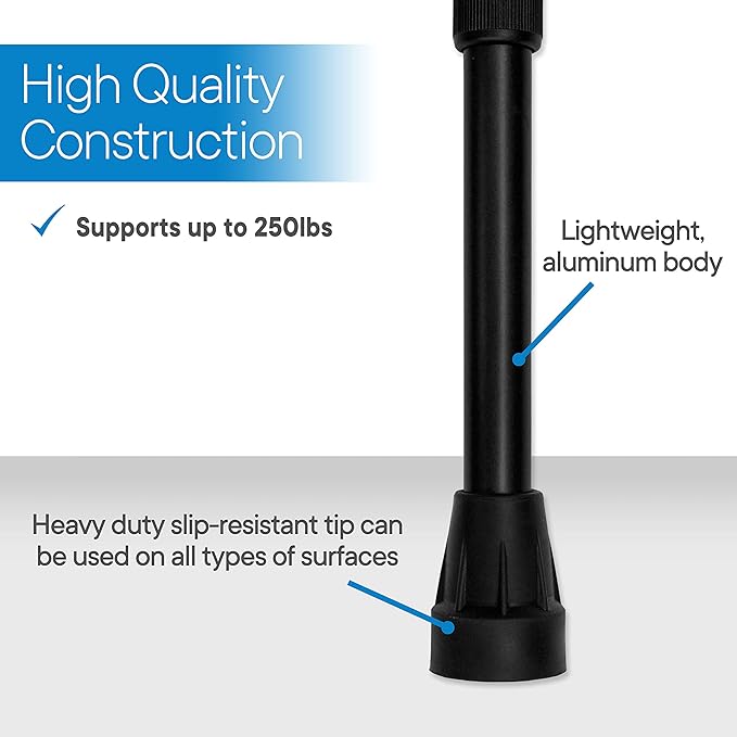 RMS Walking Cane - Adjustable Walking Stick - Lightweight Aluminum Offset Cane with Ergonomic Handle and Wrist Strap - Ideal Daily Living Aid for Limited Mobility