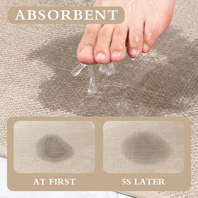 YIHOUSE Beige Bathroom Rug Set, 3 Piece - Absorbent Non Slip Bath Mat, Quick Dry, Thin Bath Rug for Toilet and Floor