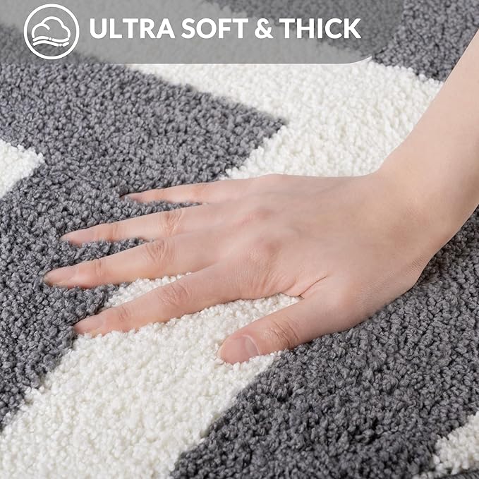 Exclusivo Mezcla Bathroom Rugs Mat 20x30, Extra Soft Non Slip Absorbent Water Microfiber Bath Rugs, Machine Washable Quick Dry Bath Mats for Bathroom Floor, Shower, Home Decor, Striped Grey