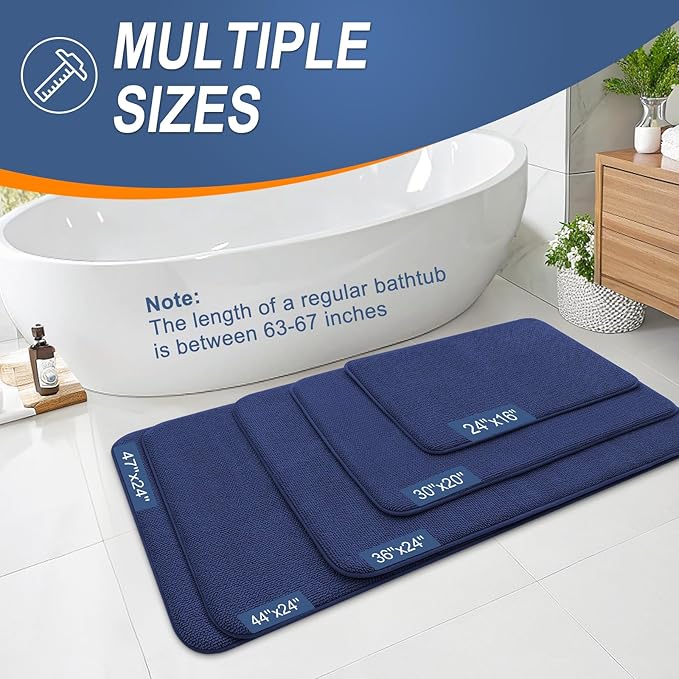 OLANLY Thick Memory Foam Bath Mat Rug 36x24, Extra Soft Absorbent Bathroom Rug, Quick Dry Bath Mats, Non-Slip, Machine Washable Carpet, Tub and Shower, Home Decor Accessories, Twilight Sapphire