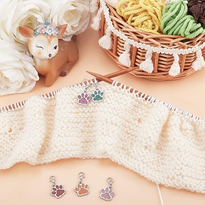 NBEADS 8-Piece Dog Paw Stitch Markers, 8 Color Enamel Alloy Crochet & Knitting Stitch Marker Charms
