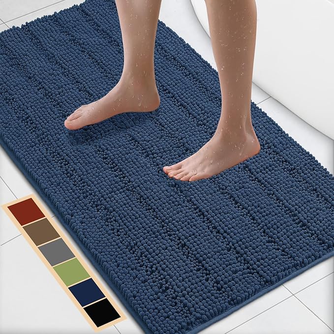Bcoimo 44"×24" Chenille Bath Mat – Non-Slip with Backing Bath Rug Ultra-Absorbent and Machine Washable Bathroom Mat Quick-Dry Design. Ideal for Bathroom and Tub Areas