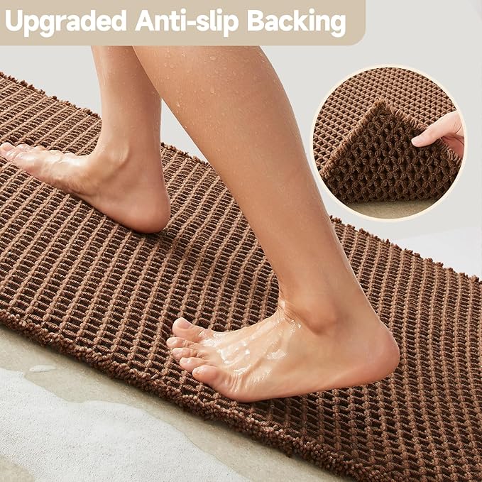 Waffle Bath Mat, Boho Bathroom Rugs Non Slip Washable Super Absorbent Quick Dry Bath Mat Farmhouse Bathroom Decor, 30"x20" Mocha