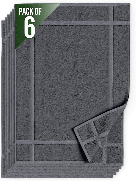 Pearl Linens 100% Ring Spun Cotton Bath Mat (Pack of 6) 20 x 30 Inch, Washable, Soft & Absorbent Terry Bathroom Floor Mat – Not Bathroom Rugs – Quick-Dry After Shower Bath Mat, 687 GSM, Dark Grey