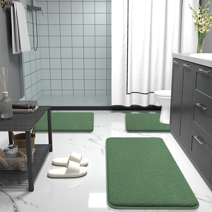OLANLY Thick Memory Foam Bath Mat Rug 30x20, Extra Soft Absorbent Bathroom Rug, Quick Dry Bath Mats, Non-Slip, Machine Washable Carpet for Bathroom, Tub and Shower, Home Decor Accessories, Olive Green