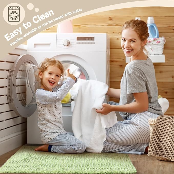 Waffle Bath Mat, Boho Bathroom Rugs Non Slip Washable Super Absorbent Quick Dry Cute Bath Mat Farmhouse Bathroom Decor, 48"x24" Pale Green