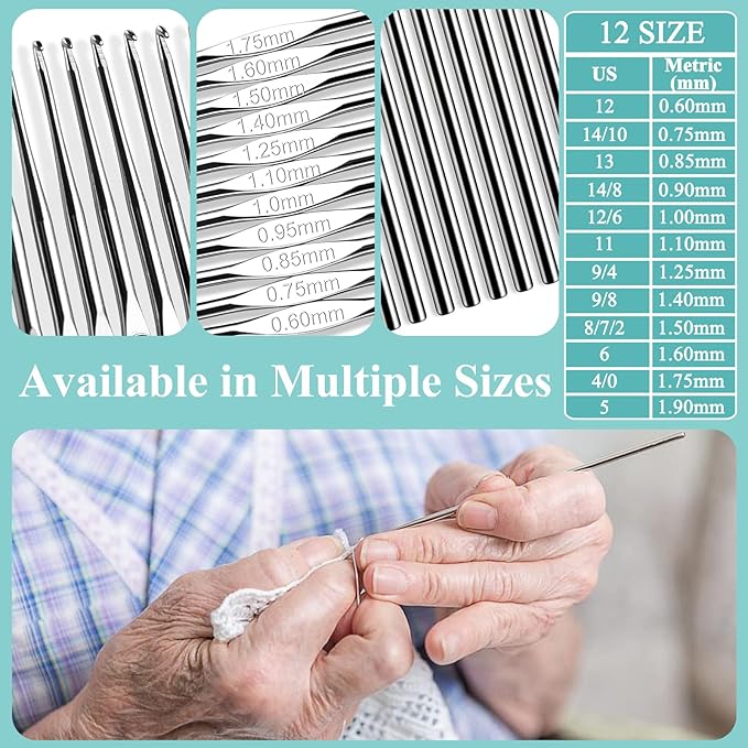Coopay 24 Sizes Crochet Hooks with Crochet Yarn Accessories, 2mm(B)-8mm(L) Warm Crochet Hooks Steel Crochet Hook Set for Crochet Lovers, Smooth Crochet Kit with Complete Knitting & Crochet Supplies
