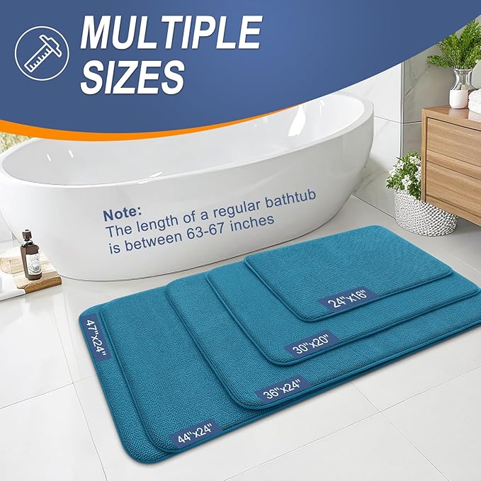 OLANLY Thick Memory Foam Bath Mat Rug 24x16, Extra Soft Absorbent Bathroom Rug, Quick Dry Bath Mat, Non-Slip, Machine Washable Carpet for Bathroom, Tub and Shower, Home Decor Accessories, Peacock Blue