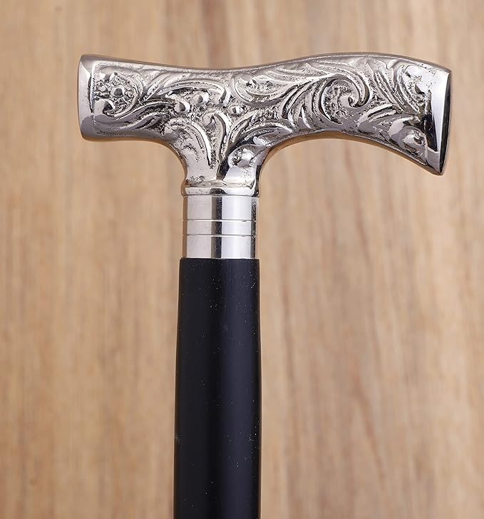 Premium Wooden Walking Cane | Beautiful Silver Plated Solid Brass Handle | Walking Stick & Crutches lacquer Polished Cane for Men and Women