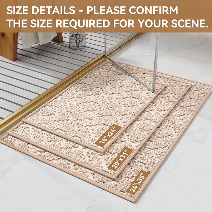 Bathroom Rugs Non Slip, Super Absorbent Quick Dry Bath Mat, Rubber Backing Ultra Thin Bathroom Mats Fit Under Door Bathroom Floor Bathtub Shower