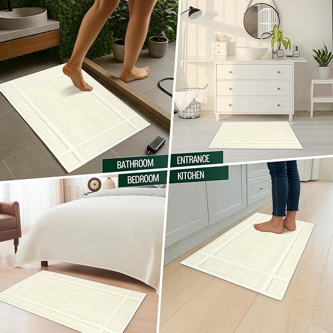 Pearl Linens Pack of 2 100% Cotton Bathmat 20x30 inches, Soft & Absorbent Quick Dry Bathroom Mat Set, Not Bathroom Rugs, After Shower Mat, Bath Tubmat, 687 GSM, Machine Washable, Ivory