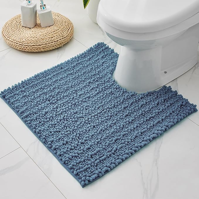 Toilet Rug 24x24 Non Slip Plush Bathroom Floor Mat U Shaped Washable Contour Rug for Toilet Absorbent Thick Foot Rug, Blue