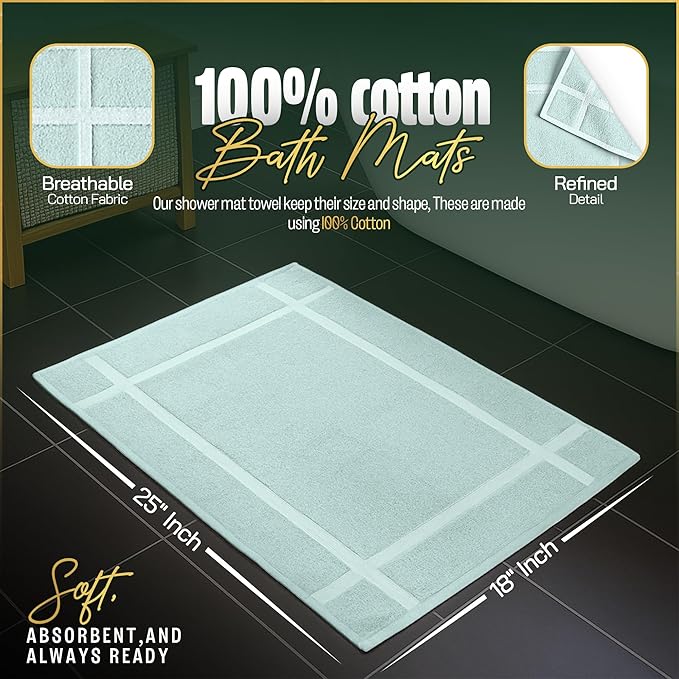 Pearl Linens Pack of 6 100% Cotton Bath Mat 18x25 inches, Soft & Absorbent Quick Dry Bathroom Mat Set, Not Bathroom Rugs, After Shower Mat, Bath Tub Mat, 687 GSM, Machine Washable, Mint Green
