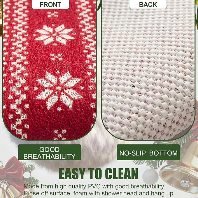 Christmas Non-Slip Bathtub Mat, Anti Slip Shower Mat, Fast Drying Bathtub Mats, Foot Scrubber Mat, Anti Slip Mat for Tub, Floor, Bathroom, Kitchen, Home, Hotel (Reindeer Snowflake, 24"x16")