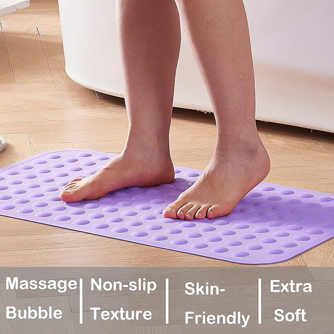 Yanzifly Bathtub Mat Non Slip Bath Mat for Tub Silicone Soft Bath Tub Mat Non Slip Shower Mats, Suction Cups Bath Tub Anti Slip Matt for Family Use, Machine Washable- Purple