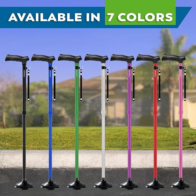 Walking Cane for Men & Women Foldable, Adjustable, Heavy Duty, Free Standing, All Terrain, Collapsible Walking Sticks for Seniors & Adults