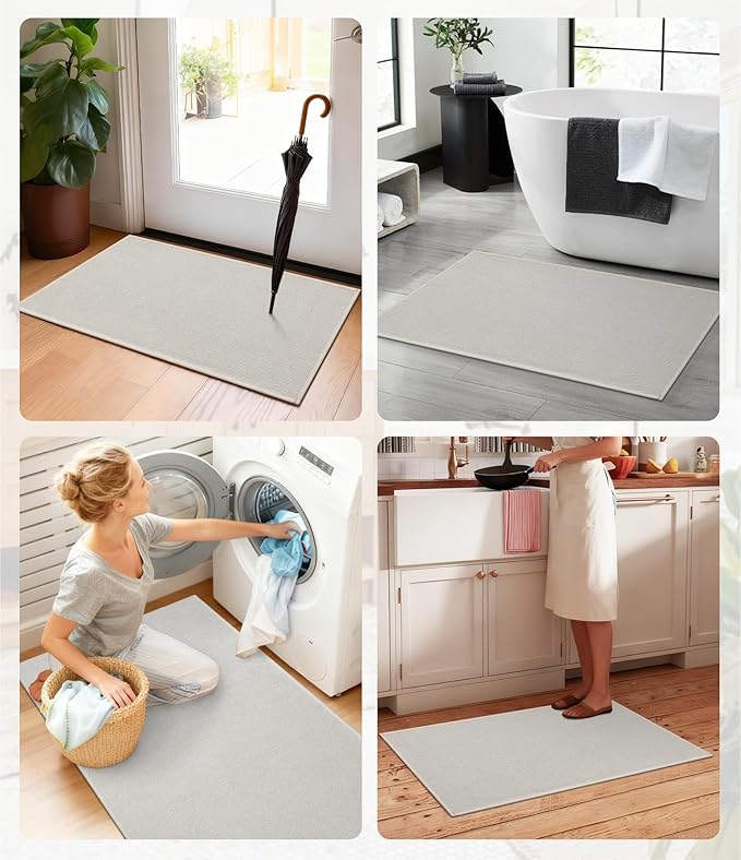 YIHOUSE Bathroom Rugs Mat 24x36, Non Slip Quick Dry Bath Mats for Bathroom Absorbent Ultra Thin Bath Rugs Machine Washable Fit Under Door for Sink, Cabinet, Laundry (Beige, 24"x36")