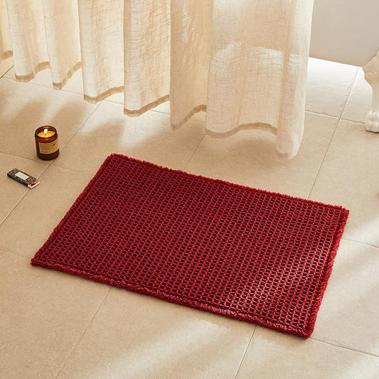 Waffle Bath Mat, Boho Bathroom Rugs Non Slip Washable Super Absorbent Quick Dry Bath Mat Farmhouse Bathroom Decor, 30"x20" Burgundy