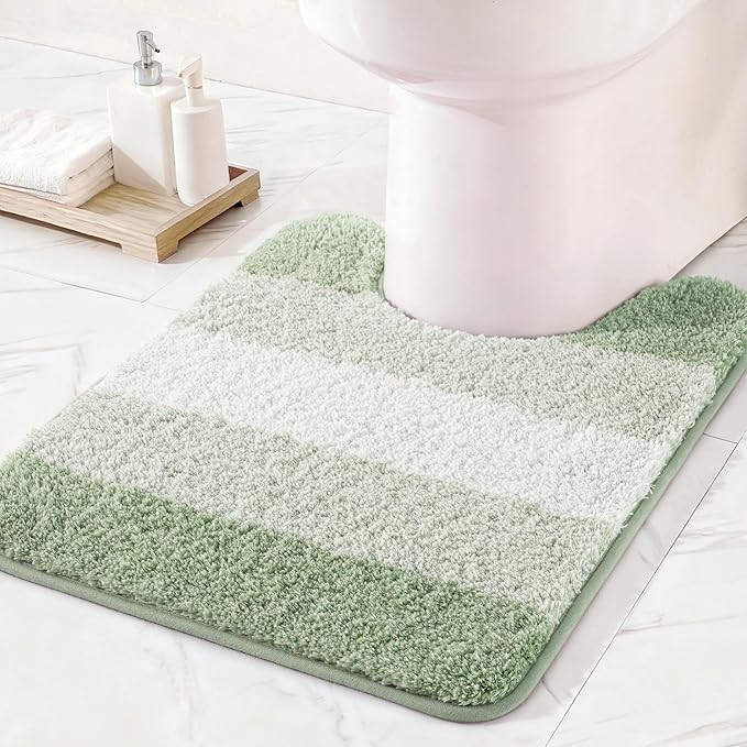 Exclusivo Mezcla Toilet Rugs U-Shaped 20x24, Extra Soft Non Slip Absorbent Water Microfiber Bath Rugs, Machine Washable Quick Dry Bath Mats for Toilet, Gradient Green