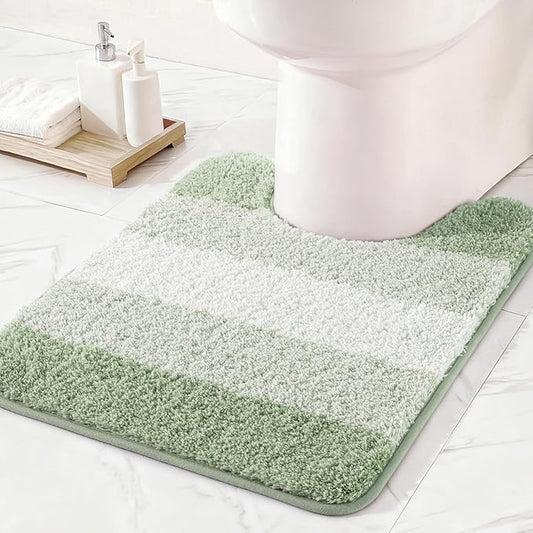 Exclusivo Mezcla Toilet Rugs U-Shaped 20x24, Extra Soft Non Slip Absorbent Water Microfiber Bath Rugs, Machine Washable Quick Dry Bath Mats for Toilet, Gradient Green