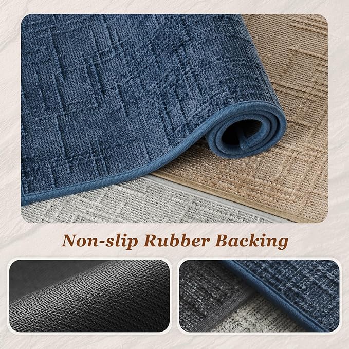 AMOAMI Bath Mat Non Slip Super Absorbent Quick Dry Bath Mats for Bathroom Floor Rubber Backing Washable Bathroom Rugs Modern Woven Jacquard Mat, Beside Tub Bath Rugs, 17" x 24", Blue