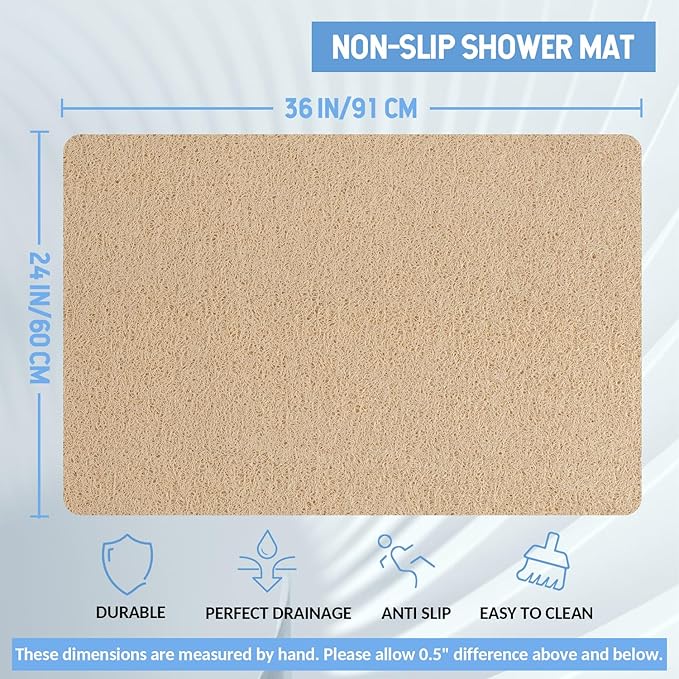 Non-Slip Bathtub Mat, Anti Slip Shower Mat, Fast Drying Bathtub Mats, Foot Scrubber Mat, Anti Slip Mat for Tub, Floor, Bathroom, Kitchen, Home, Hotel (Beige 36"×24")