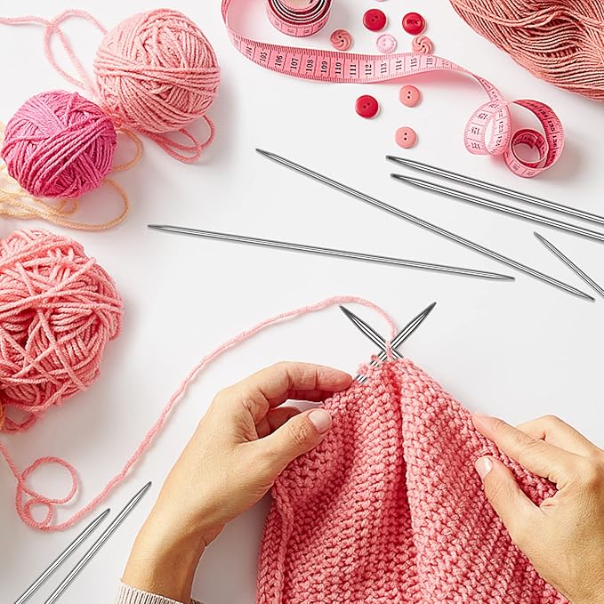 Aelike 55pcs Double Pointed Knitting Needles, 11 Sizes Stainless Steel Metal Short Knitting Needles Set, Straight & Double Pointed Knitting Needle Sets 2mm to 6mm