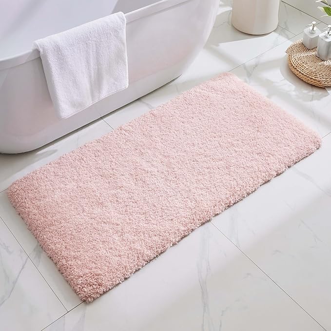Pink Bathroom Runner Rug 24x59 Non Slip Fluffy Long Bath Mat for Bathroom Floor Washable Plush Luxury Bath Rug for Tub Absorbent Shower Sink Mat Bedside Rug
