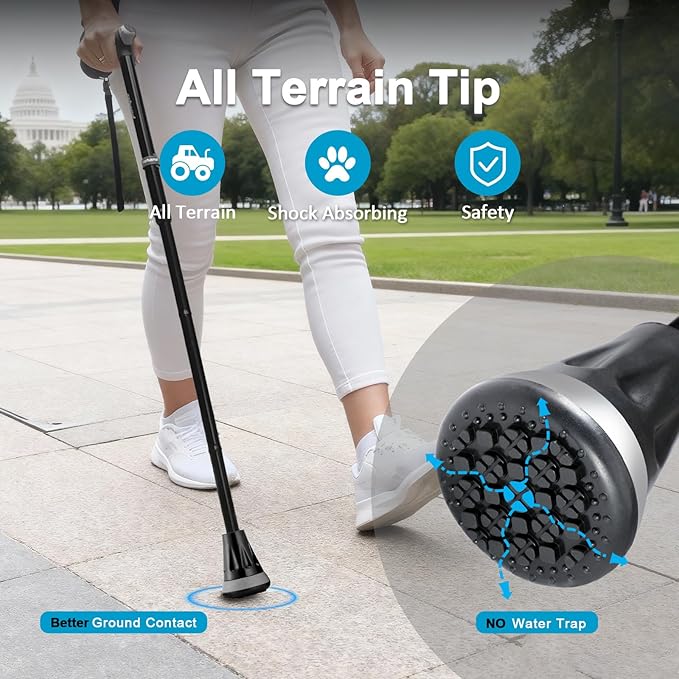 REHAND Walking Cane - Foldable, Adjustable, Collapsible Walking Canes for Men & Women, Heavy Duty All Terrain Tip, with Travel Bag | Walking Sticks for Seniors & Adults