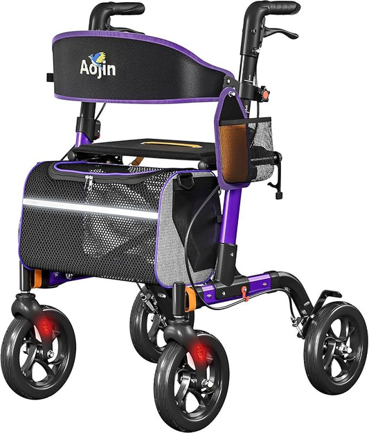 Walkers for Seniors, Rollator Walker with Seat, 350 lb Weight Capacity, 18" Big Seat, 8" All-Terrain Wheels, 6-Level Adjustable Height, Lightweight Aluminum Frame Rollator Walkers for Seniors (Purple)