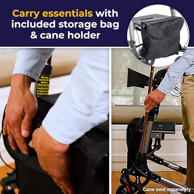 Drive Medical Compact Folding Rollator - Lightweight Foldable Walker for Seniors, 4-Wheeled Walker with Seat & Brakes, Space-Saving & Portable Travel Rollator with 8-Inch Wheels - Just 15.4 Pounds