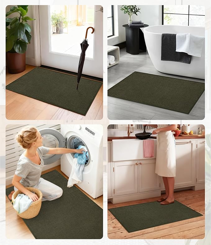 YIHOUSE Bathroom Rugs Mat 24x36, Non Slip Quick Dry Bath Mats for Bathroom Absorbent Ultra Thin Bath Rugs Machine Washable Fit Under Door for Sink, Cabinet, Laundry (Dark Green, 24"x36")