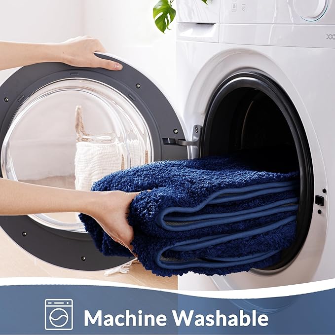 Exclusivo Mezcla Toilet Rugs U-Shaped 20x24, Extra Soft Non Slip Absorbent Water Microfiber Bath Rugs, Machine Washable Quick Dry Bath Mats for Toilet, Solid Navy Blue