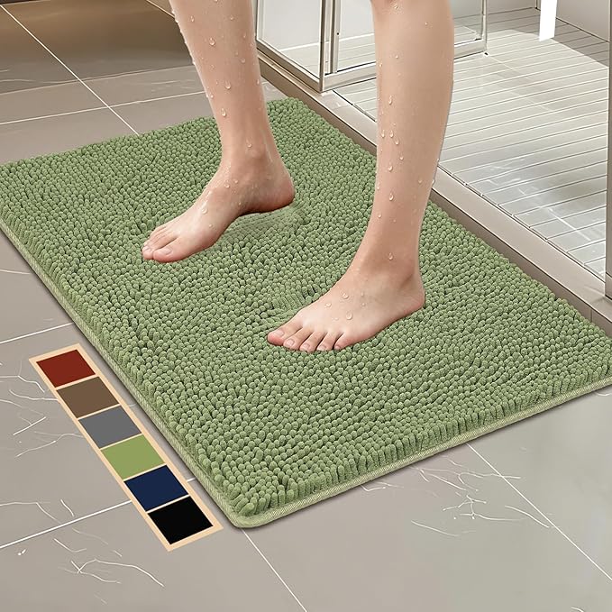 Bcoimo 36"×24" Absorbent Bath Mat, Non-Slip with Backing Chenille Bath Rug and Machine Washable Bathroom Mat Quick-Dry Design. Ideal for Bathroom and Tub Areas