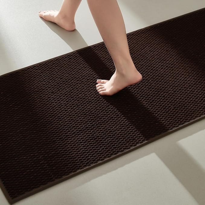 Bathroom Runner Rugs, Long Bath Mat Runner Washable Thin Quick Dry Low Pile Bathroom Runner Rugs Non Slip, Brown 16"x60"