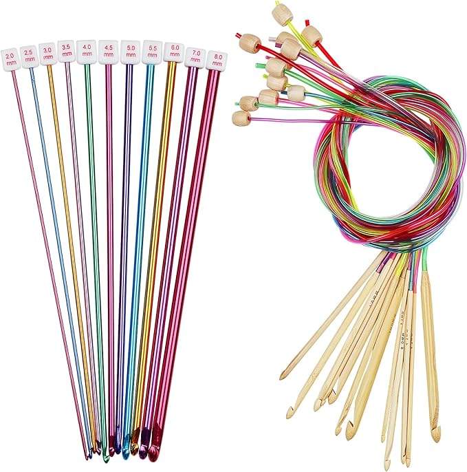 Coopay 23 PCS Tunisian Crochet Hooks Set Including 11 PCS 2.0-8.0mm Metal Long Crochet Hooks & 12 PCS 3.0-10.0mm Carbonized Bamboo Afghan Crochet Needles with Cable, Crochet Hook Set Extra Long