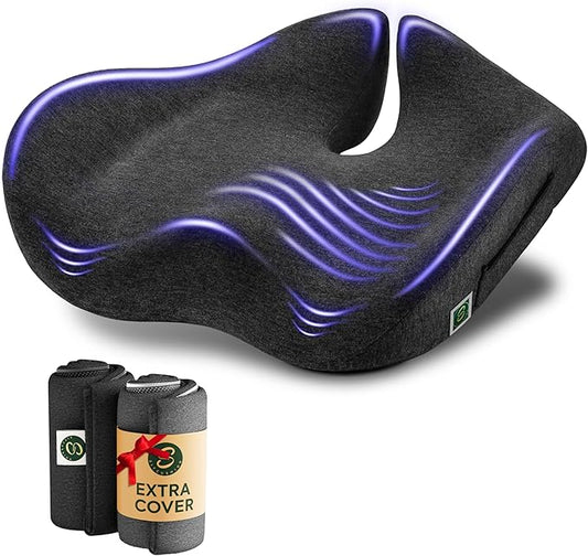 Extra Large Office Chair Cushion for Sciatica Pain Relief, Memory Foam Seat Cushion for Car Seat Pad, Orthopedic Pillow. Computer Chair Cushion for Tailbone Pain Relief All Day Comfort(Gray)