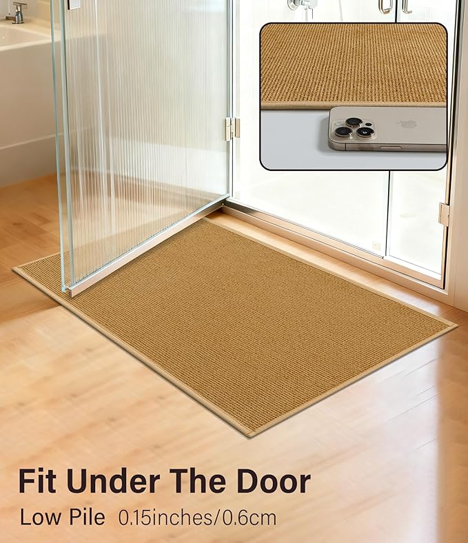 YIHOUSE Bathroom Rugs Mat Contour 16x24, Non Slip Quick Dry Bath Mats for Bathroom Absorbent Ultra Thin Bath Rugs Machine Washable Fit Under Door for Sink, Cabinet, Laundry (Yellow, 16"x24"-U)