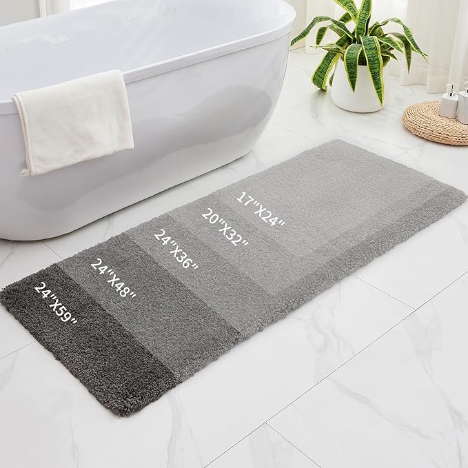Bathroom Rugs 24x48 Non Slip Dark Grey Fluffy Bath Mat for Bathroom Floor Washable Plush Luxury Bath Rug for Tub Soft Shaggy Absorbent Shower Sink Mat